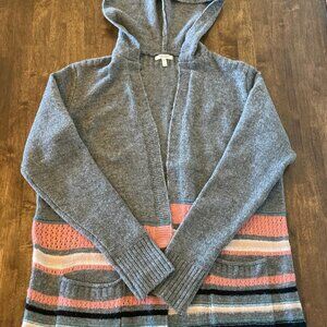 Maurices Open Front Long Cardigan Grey/Peach/Black/Cream Pockets Size Large EUC!